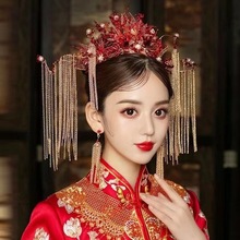 新娘头饰新款金色秀禾凤冠秀和服配饰中式婚礼秀禾服古装大气凤冠