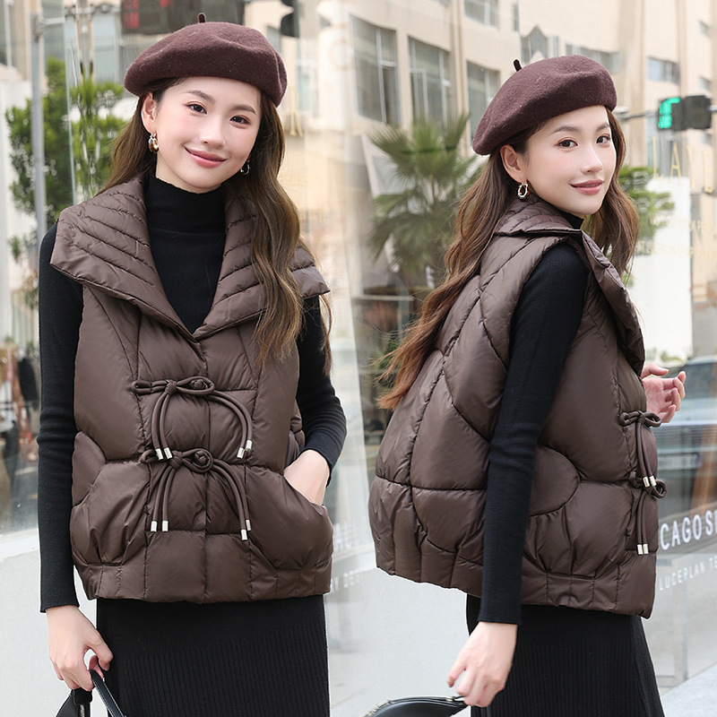 Comercio exterior estilo nacional chaleco de mujer corto 2025 invierno nuevo chaleco de hombro pequeño chaleco de algodón chaqueta de clip de caballo transfronterizo