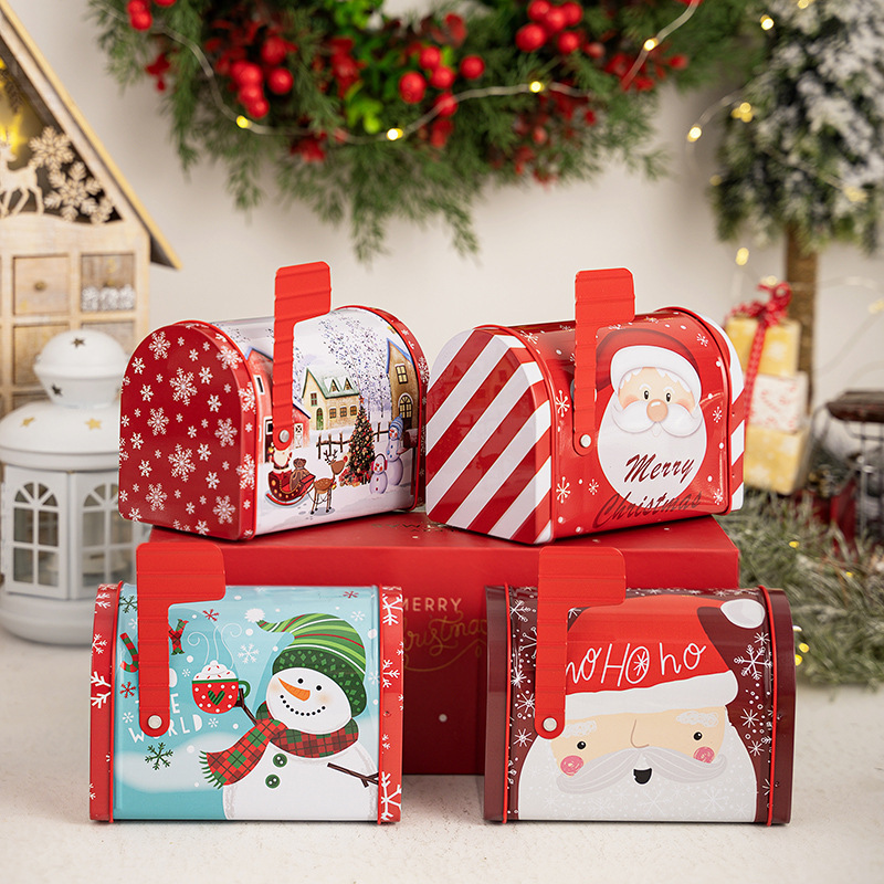 Suministros de decoración de buzón de correo de Navidad transfronterizo, caja de hojalata de Navidad, caja de regalo, caja de dulces, decoración de caja de regalo