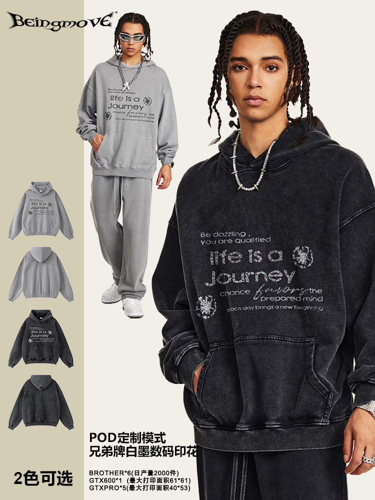 2025 otoño americano retro patrón de flocos de nieve hacer vieja impresión de hombre suéter de otoño y invierno marca de moda con capuchón pareja suéter