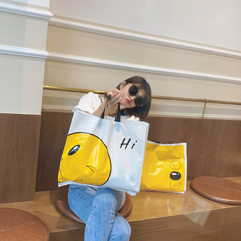Thick Smile Bag for Children's and Women's Clothing Store Bags, Printed Plastic Gift Shopping Tote Bag for Holding Clothes