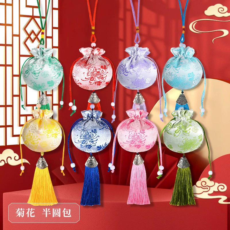 Оптовые продажи ароматических пакетиков в китайском стиле с хризантемами и полынью, мешочки для ханьфу, подвески для автомобиля в китайском стиле, ароматические пакетики с кисточками