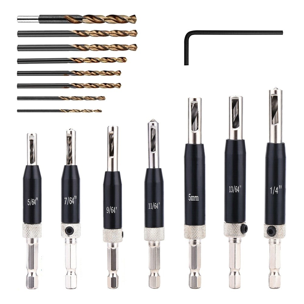 跨境新款门窗合页铰链开孔器木工钻头套装定位异形钻孔黑色铰链钻