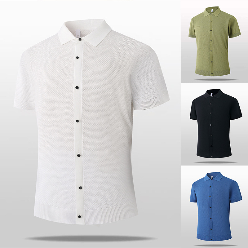 Polo camiseta de punto camiseta de manga corta hombre cardigán botón viejo viento de hielo camiseta de verano fábrica transfronteriza al por mayor