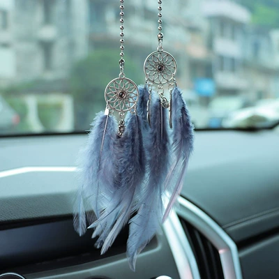 Car hanging Pendant Creative Rearview Mirror - gray-feather-dream-catcher
