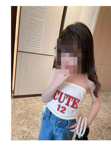New  Summer Stylish Letter Print Girls' T-shirt Blouse Top with Straps - Model 0056