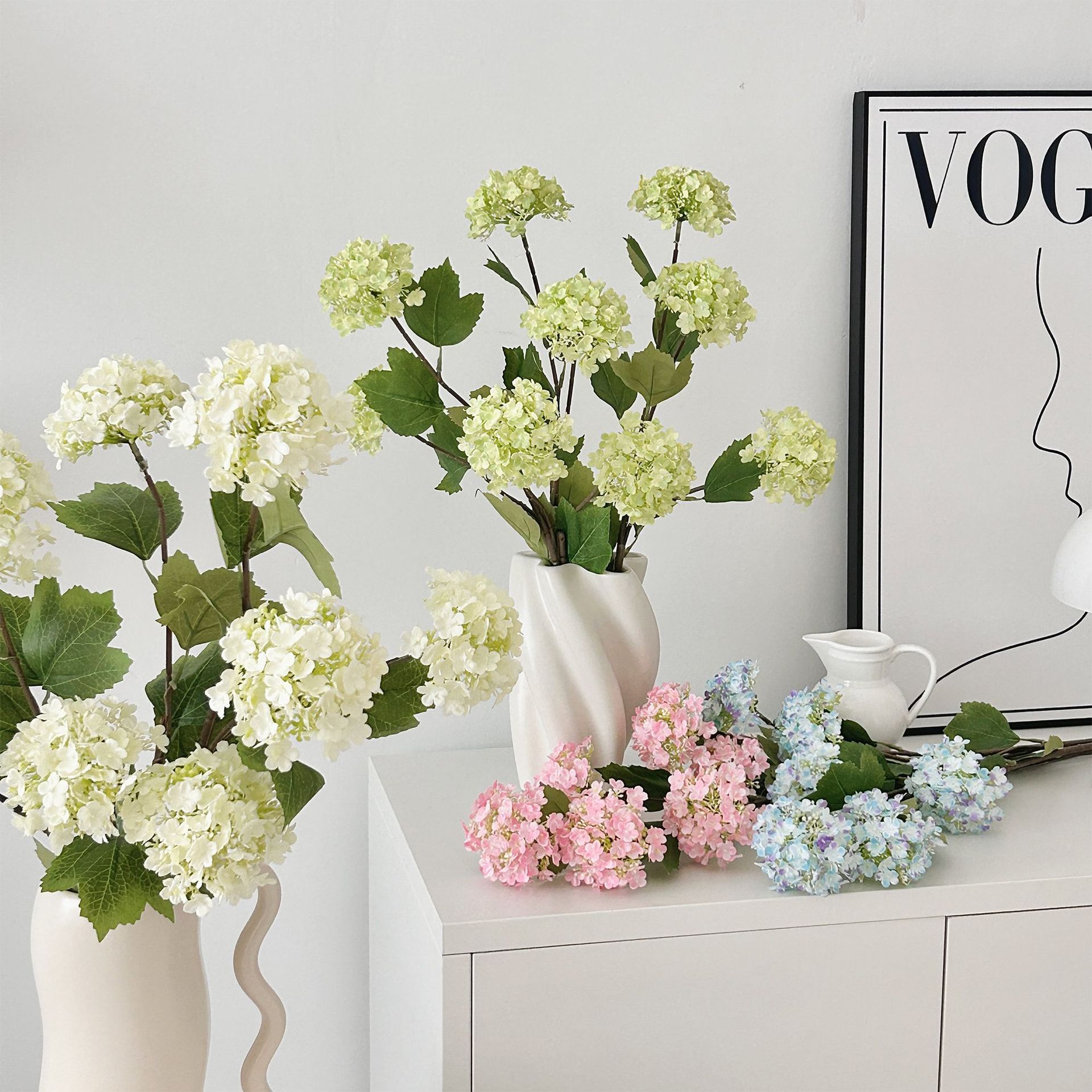 3-head hydrangea snowball artificial flower home decoration living room display fake flower wedding hall flower arrangement photo props