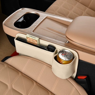Box, Leather Storage Box, Multifunctional | Car storage bag/box - slit-box-tea-cup-style-beige