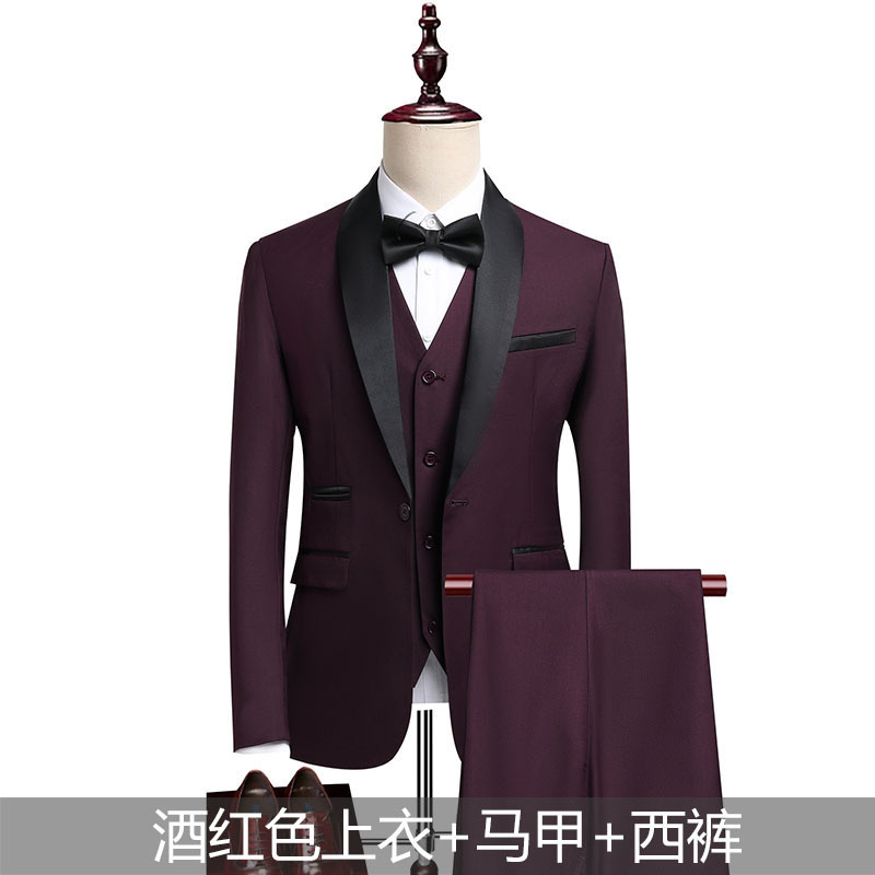 Suit Men's High-End Dress Business Casual Suit Men's Foreign Trade Cross-Border Wedding Dress Three-Piece Set