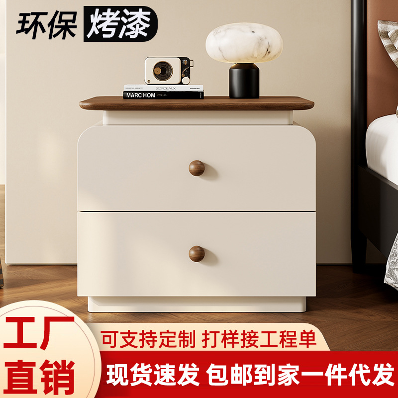 Medieval Cream Style Creative Design Solid Wood Painted Bedside Table Bedroom Home Small Light Luxury High-End Storage Cabinet