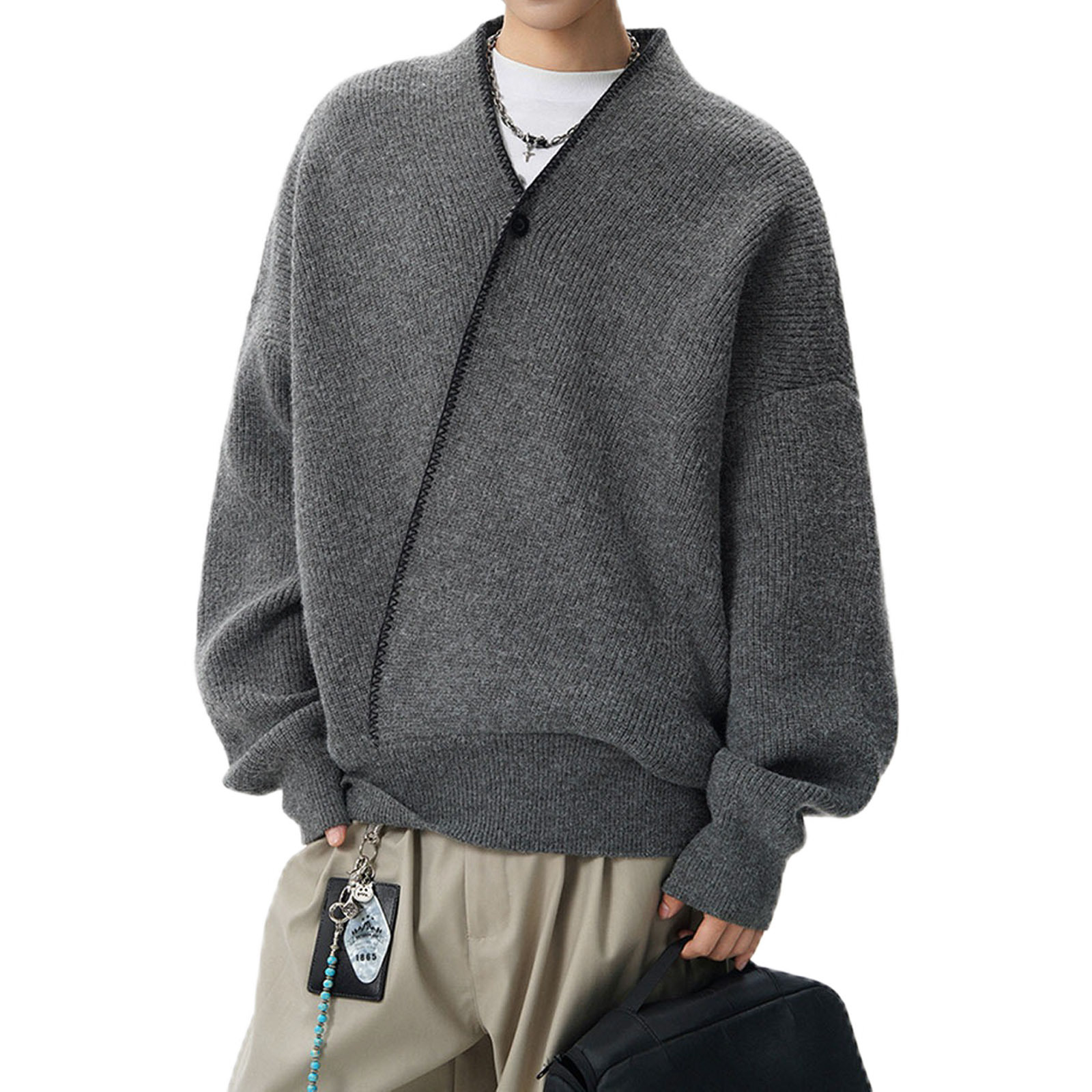 Explosiones transfronterizas de tamaño europeo gran tamaño V cuello jersey suéter hombre viejo estilo de diseño alto sentido de otoño invierno fábrica al por mayor