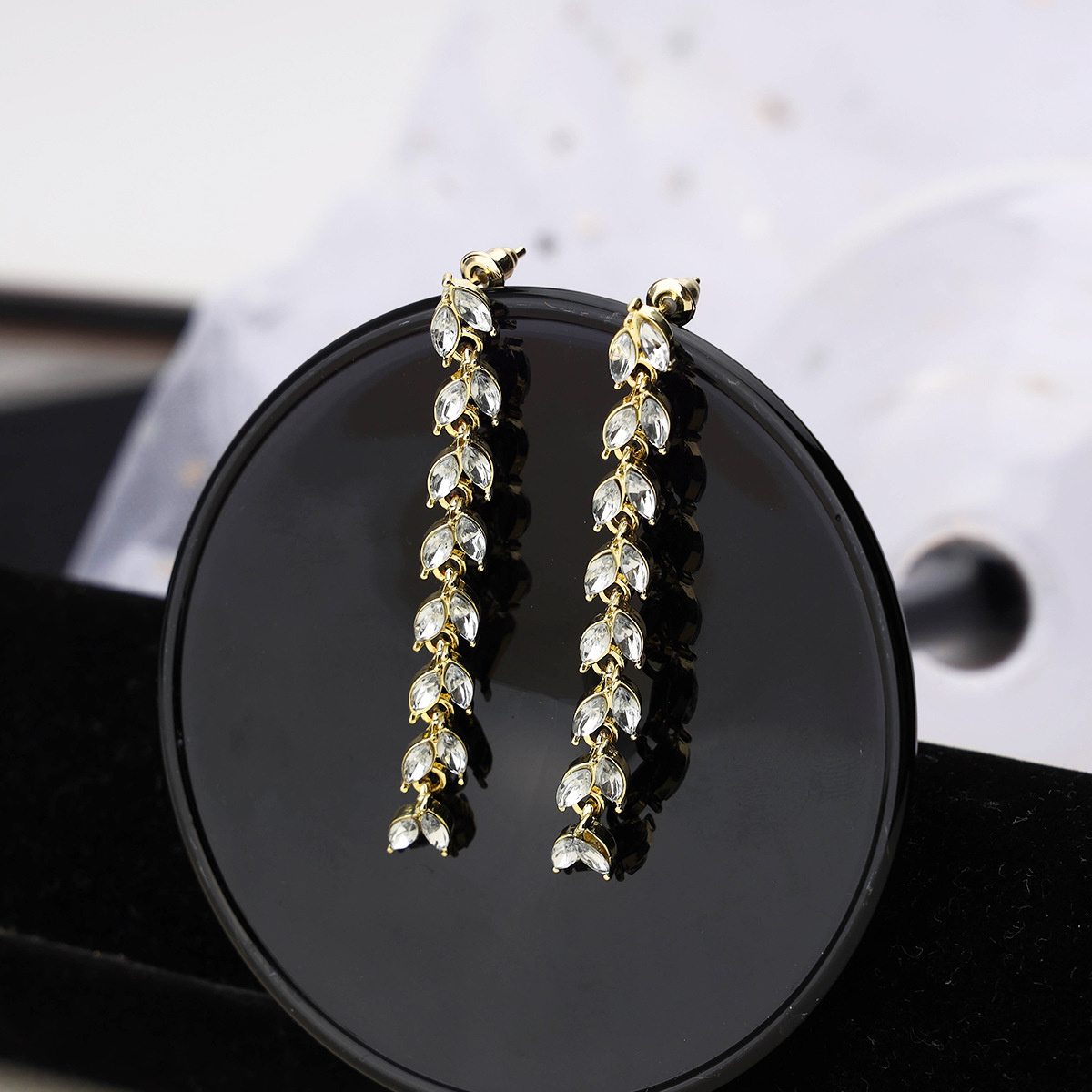 Pendientes de cristal largos coreanos Pendientes de espiga de trigo de celebridades de Internet personalizados Pendientes coreanos de temperamento femenino Pendientes de todo fósforo