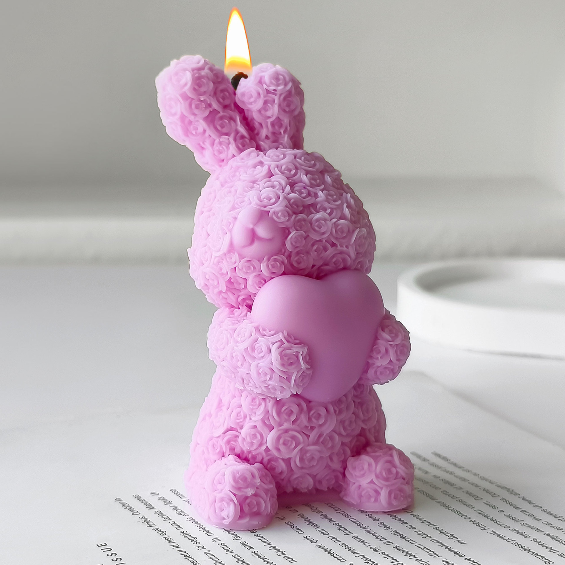 Nueva serie del Día de San Valentín Rosa conejo vela silicona molde DIY aromaterapia hecha a mano decoración yeso