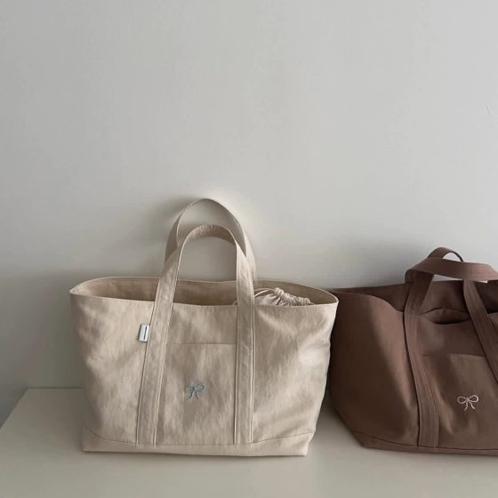 Ins Korean Simple Mommy Bag New Versatile Shoulder Bag Hand Bag Large Capacity Bow Embroidered Women's Bag