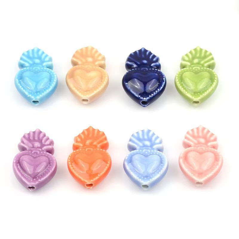 Cerámica de color simple perlada cara de pez cinco pétalos perlas de flores perlas sueltas diy accesorios de decoración de brazalete de cuentas hechas a mano