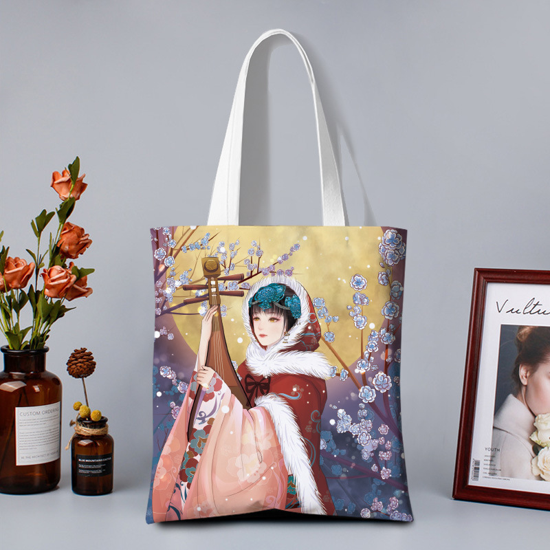 新款古风帆布包ins大容量百搭印花单肩背包手提袋复古布包环保袋