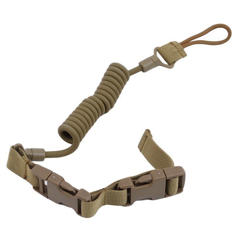 Military enthusiast CS multi-functional tactical telescopic tool gun lanyard, anti-loss spring elastic keychain backpack waist buckle