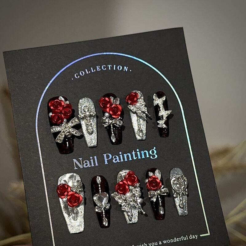 Purely Handmade Wearable Nails, High-End Autumn and Winter Burgundy Cat-Eye Manicure Pieces, Luxury European and American Heavy-Duty Fake Nail Patches Purely Handmade Wearable Nails, High-End Autumn and Winter Burgundy Cat-Eye Manicure Pieces, Luxury European and American Heavy-Duty Fake Nail Patches