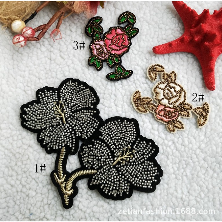现货散珠机花朵电脑绣花布贴服装辅料装饰贴布手缝款衣服补丁贴