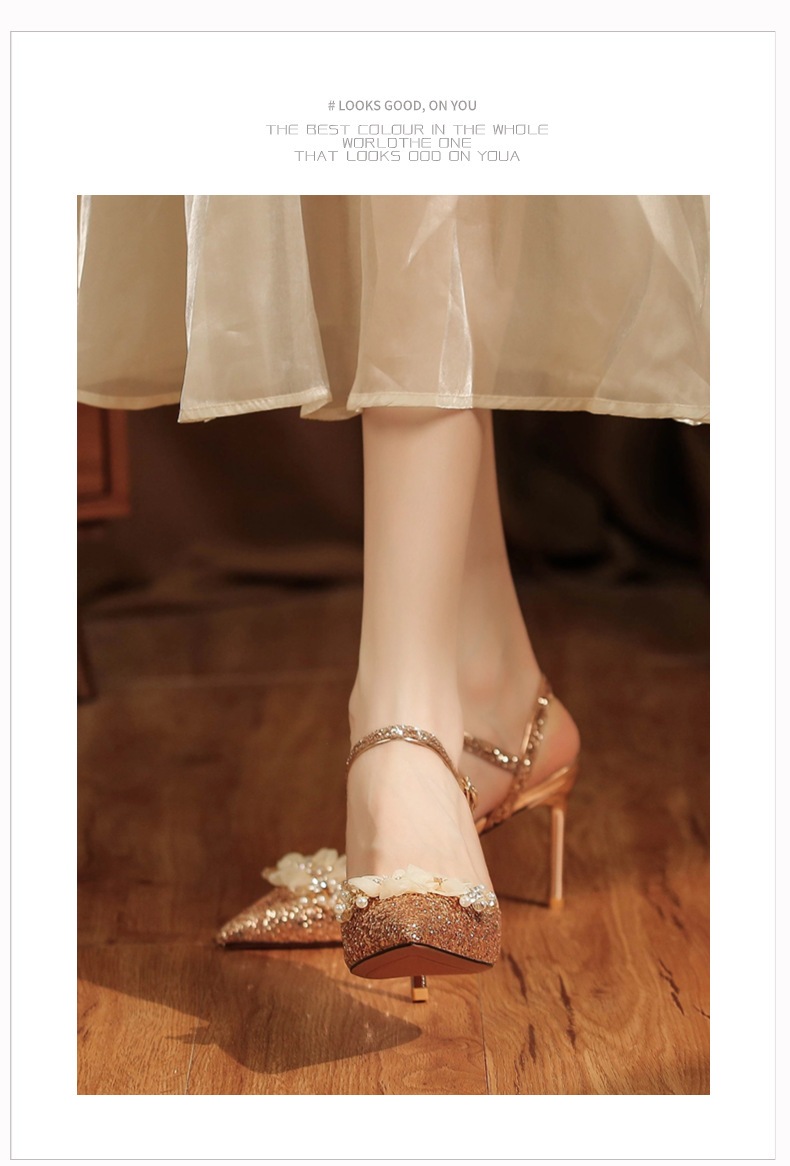 8188-1-003 Sequin High Heels Sandals Two-Way Wear High-End Feel Party Wedding Shoes Commuting Versatile_voghion.com