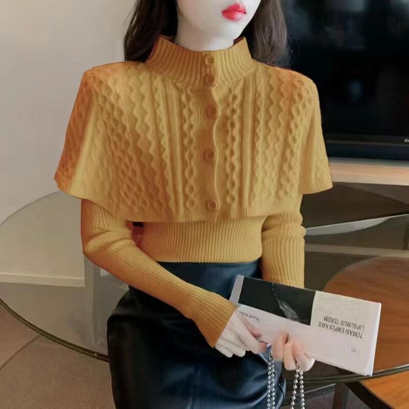 2025新款洋气麻花针织衫上衣女秋冬内搭长袖内搭两件套打底毛衣女|undefined