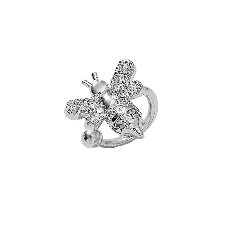 Clip oreja abeja con circonita, sin perforar, estilo ins, joya creativa mujer