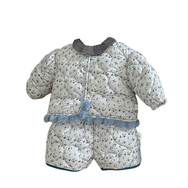 옷 겨울 새로운 꽃 두꺼운 최고 바지  가을 및 겨울 코튼 세트 서양식 따뜻한 코튼 코트