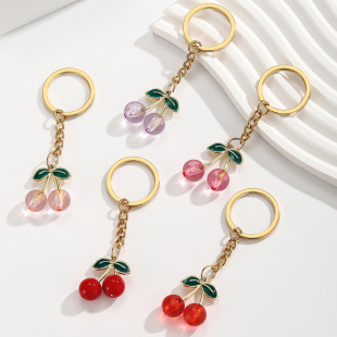 Cross-border Cute Mini Red Transparent Cherry Keychain Pendant Key Chain Mobile Phone Accessories Car Bag Hanging Accessories