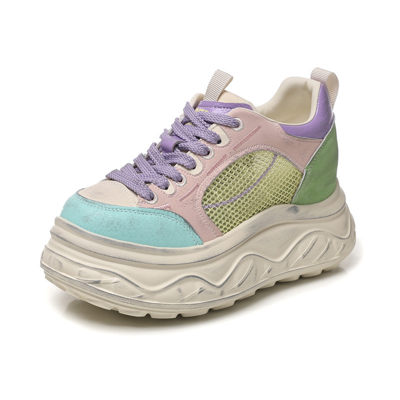 Giày thể thao nữ đế dày tăng chiều cao sneaker trắng cổ thấp — Xám trắng