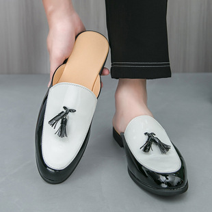 Cross-Border Large Size Slip-On Toe-Toe Support Shoes for Men Fitting Room 2025 Summer Men's British Style Business Half-Slip Small Leather Shoes for Men