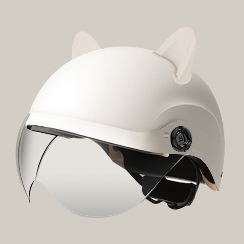 Motosiklet kaskı (dəbilqə): Universal Electric Vehicle - summer-helmet-matte-white-summer-helmet-transparent-visor-accessories-rabbit-ears-white
