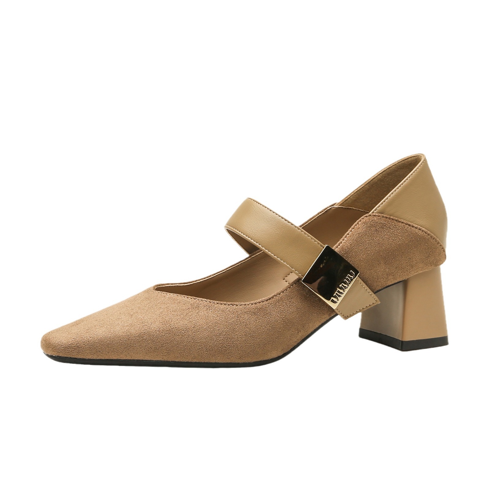 5996 temperamento versátil y cómodo Mary Jane punta pequeña tacón grueso hebilla cuadrada zapatos de mujer 2024 nuevo_voghion.com