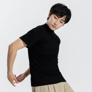 Modern Dance Practice Clothes for Men and Women, Half-High Collar Short-Sleeved Dance Clothing, Daily Training Yoga Casual Yoga Clothes Tops