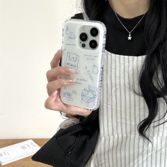 iPhone16 Apple 15ProMax/14/13 携帯電話ケースに適した青い線画の子犬のイラスト シンプル