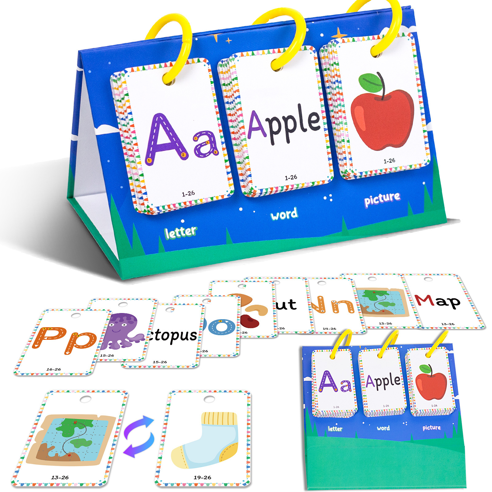 78 pieces of letter word display cards for children to hang, early education learning animal and plant shapes ABC English alphabet cards