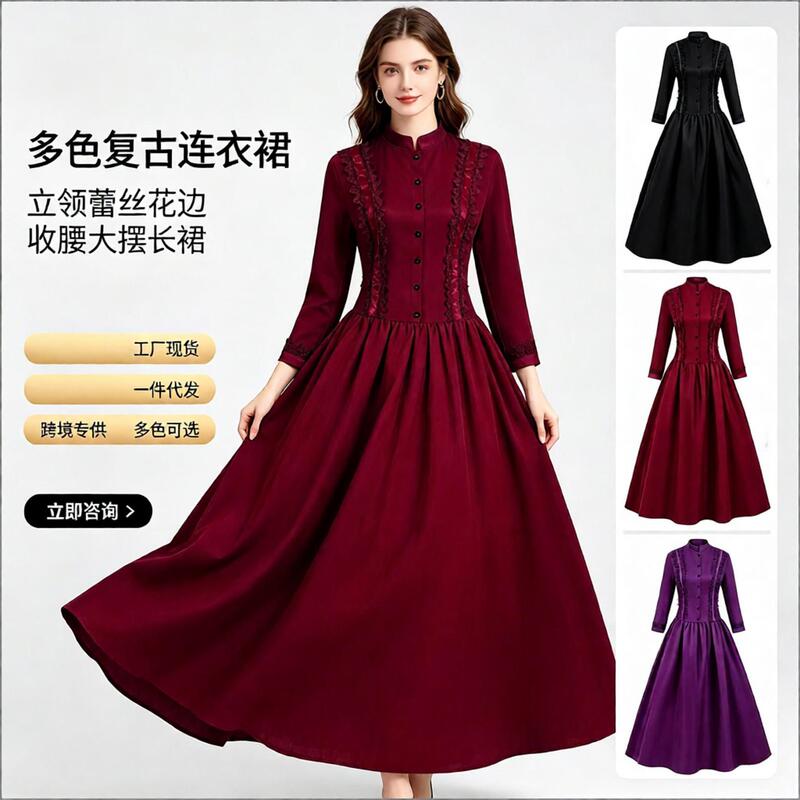 Cross-Border Halloween Gothic Victorian Dress, Stand-Collar Long-Sleeve Vintage Court Gown for Women, Available in 3 Colors Cross-Border Halloween Gothic Victorian Dress, Stand-Collar Long-Sleeve Vintage Court Gown for Women, Available in 3 Colors