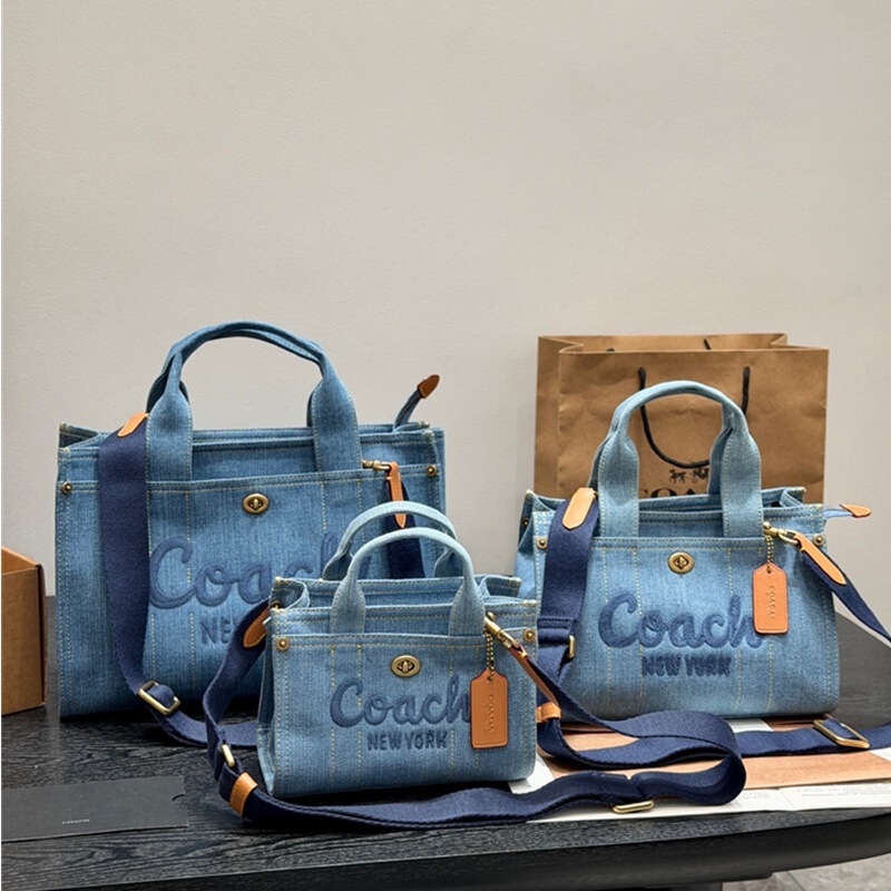 Cross-Border Cargo Denim Canvas Tote Bag Classic Large Capacity Denim Blue Handbag Commuter Crossbody Shopping Bag