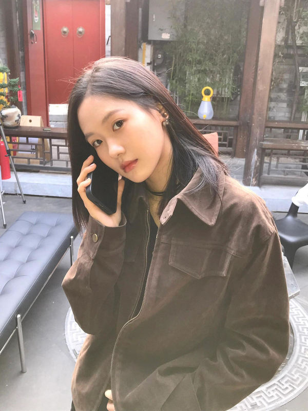 独特超好看麂皮绒外套女秋季小个子美式休闲超火咖色短款翻领夹克|undefined