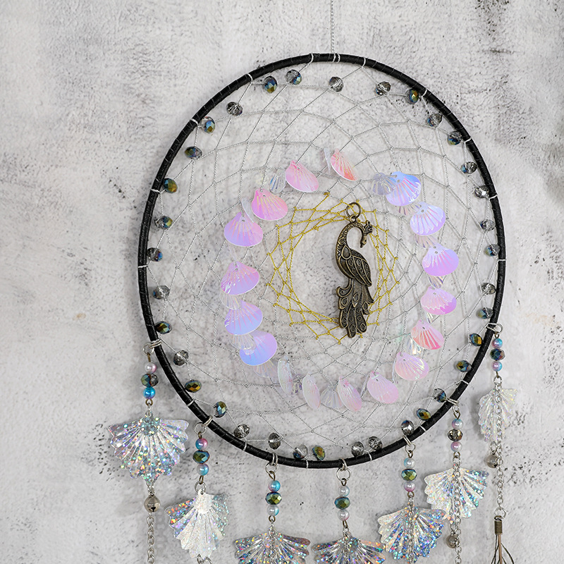 Transfronterizo pluma de pavo real Dream Catcher adornos campanas de viento tejidas a mano campana Dream Catcher colgante habitación decoración de la pared al por mayor