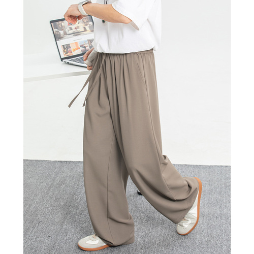 Cooling and breathable men's casual straight-leg loose drop waist trousers, thin summer pants, easy to wrinkle, basic and versatile long pants