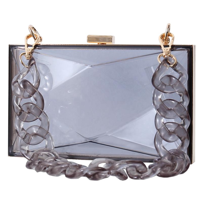 Bolsa acrílica de diamante explosiva de hombro cadena transparente bolsas de color cuadrado vestido de moda portátil bolsas de cena
