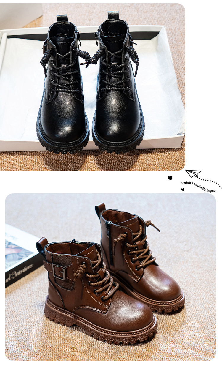 Bottes en cuir pour enfants, bottes courtes de style britannique pour hommes, bottes montantes de taille moyenne, automne/hiver 2023_voghion.com