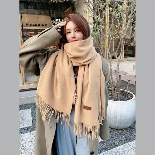 Warm red scarf solid color imitation cashmere thickened shawl red wool printed scarf gift wholesale