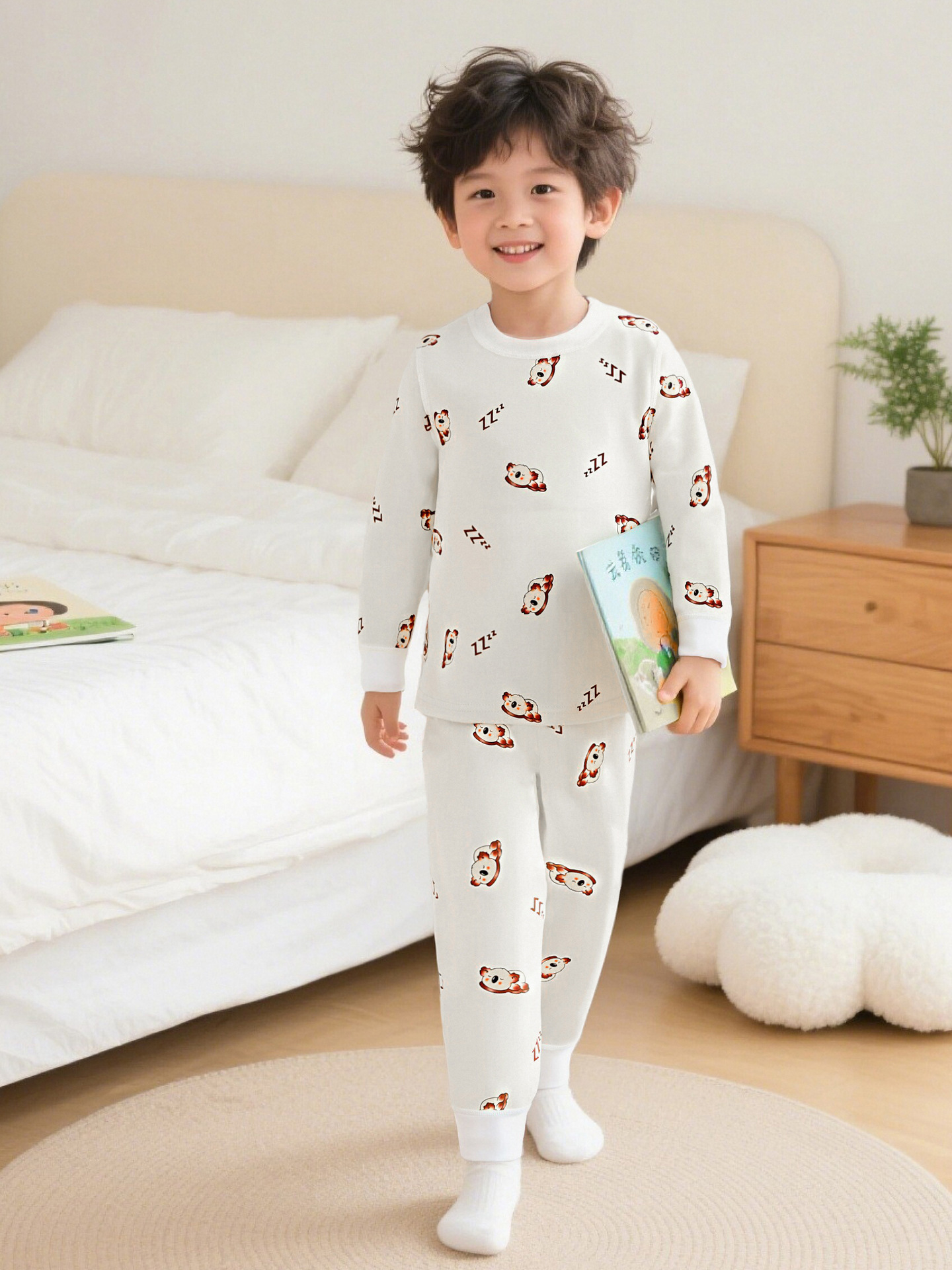 [10A antibacteriano] set de ropa para el hogar de algodón para niños clase A 100% algodón abrigo de otoño pantalones de otoño sin hueso set de ropa para el hogar