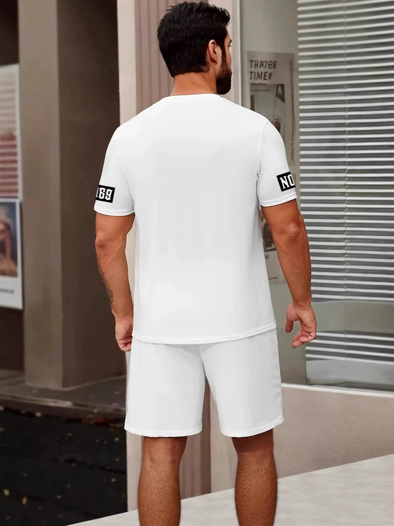 Мужской комплект из шортов и футболки, европейский стиль, надпись буква, short sleeve (2‑предметный)