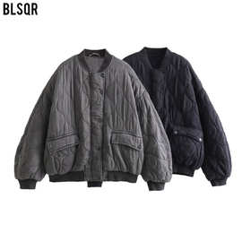 亚马逊女装外贸秋冬款时尚宽松飞行员肩宽水洗棉服外套B481159