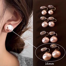 高级感925银针施家极光紫馒头珍珠耳钉女气质耳环小众独特耳饰夏