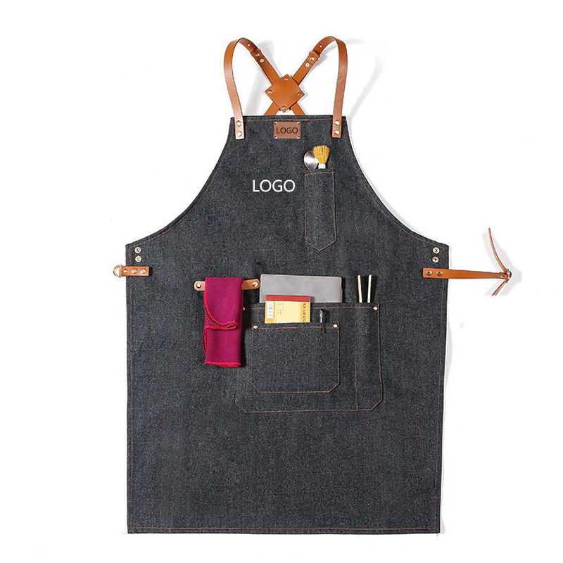 Delantal de mezclilla restaurante occidental leche tienda de té floral salón de uñas Barbero ropa de trabajo de carpintería delantal de lona al por mayor