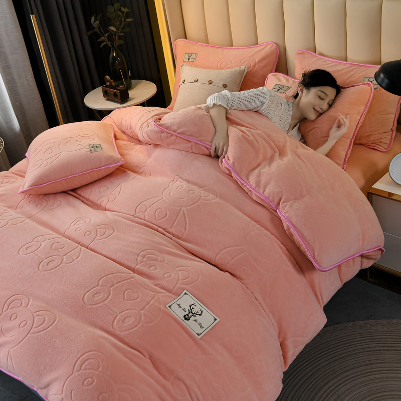 2021年新款5d雕花牛奶绒四件套 高克重宝宝绒套件加大尺寸|ms