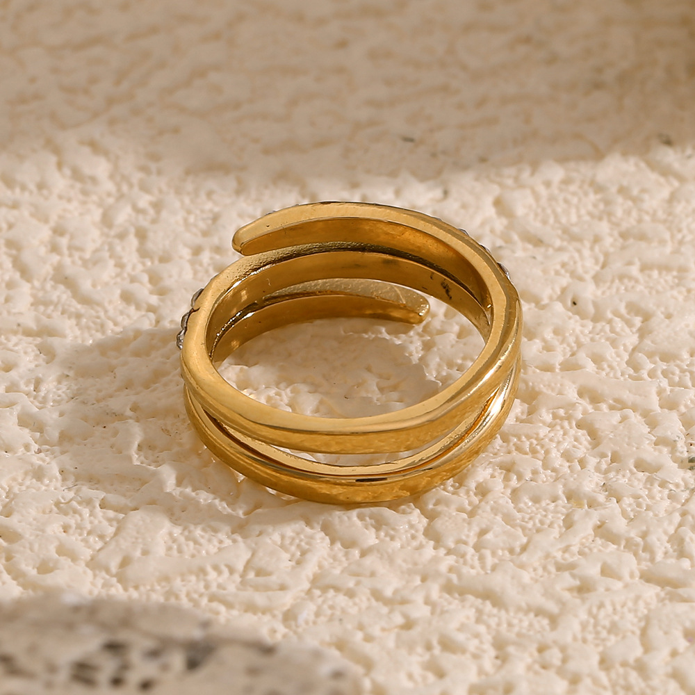 Three Layers White Diamond Inlaid Stainless Steel Ring